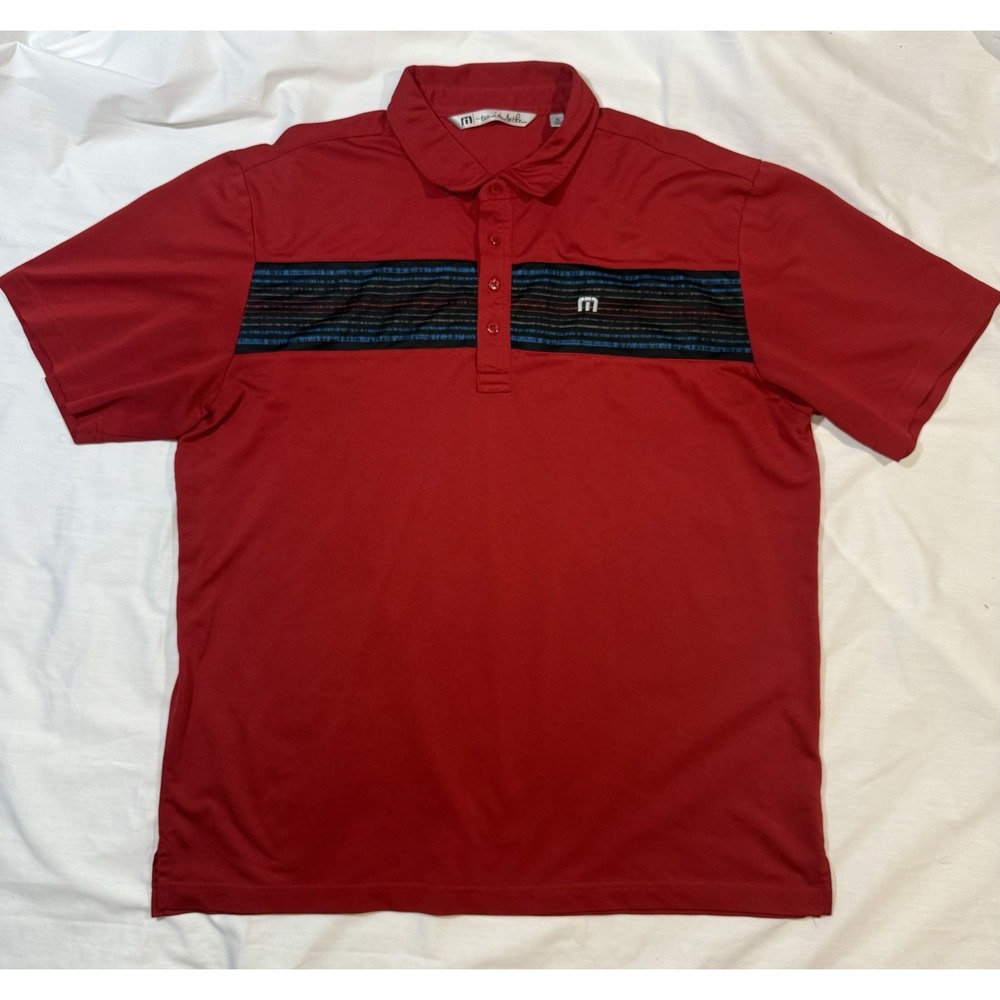 Travis Mathew Shirt Mens XL Red Striped Golf Polo Short Sleeve Athletic